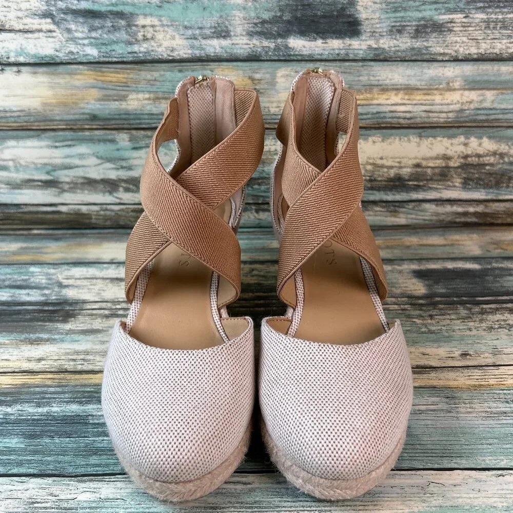 Talbots Espadrilles Womens 5M Brown/Beige Wedge Zip Dress Casual Sandal Summer